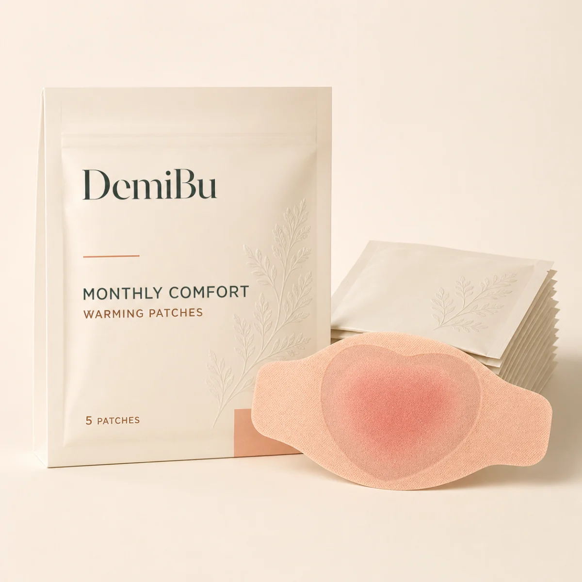 Private-Label Monthly Comfort Heat Patches shown as a private-label packaging illustration