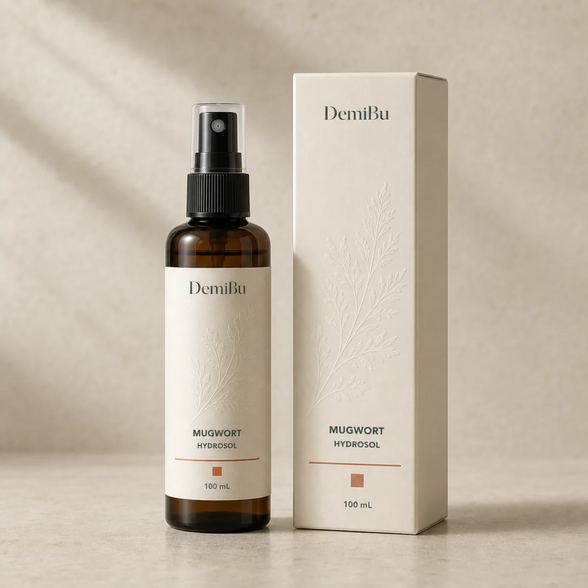100 ml Mugwort Hydrosol Private Label shown as a DemiBu private-label visualization based on a source product reference