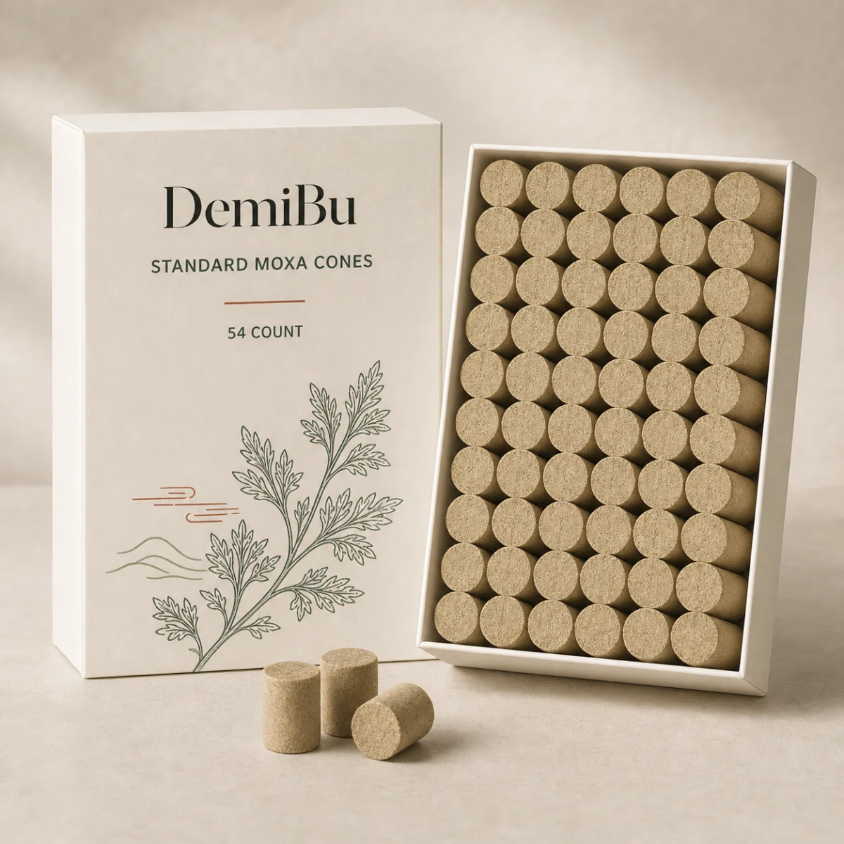 54-Count Moxa Cones for Wholesale shown as a DemiBu private-label visualization based on a source product reference