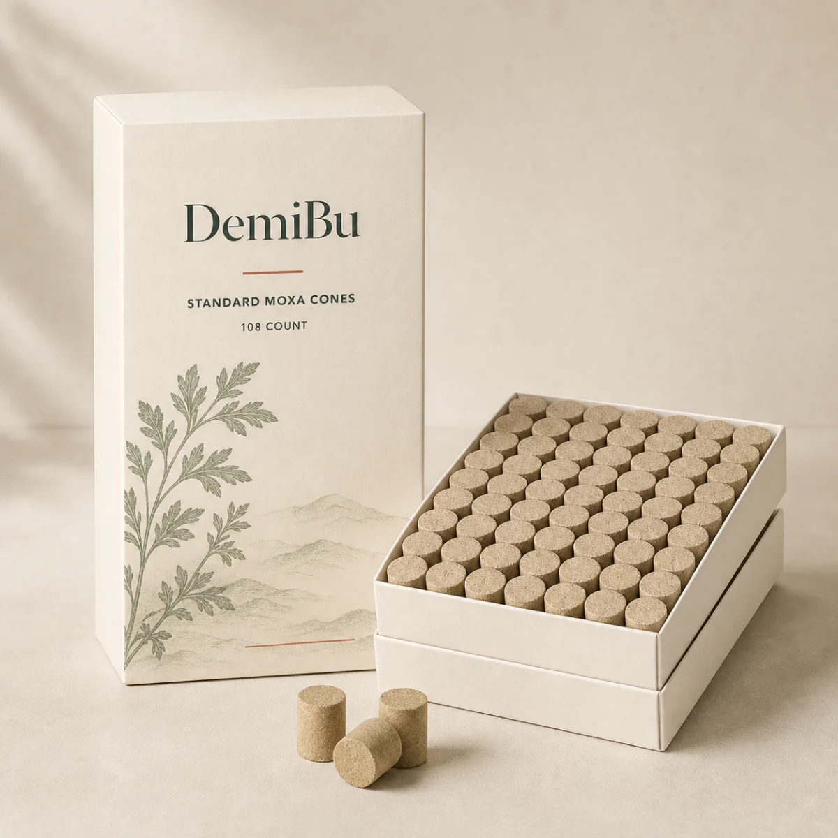 108-Count Moxa Cones for Professional Supply shown as a DemiBu private-label visualization based on a source product reference
