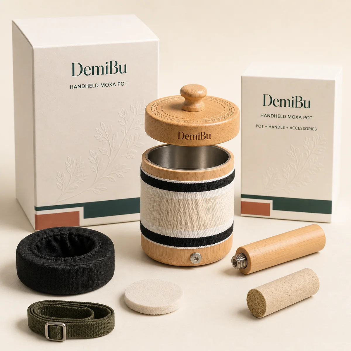 Handheld Moxa Pot & Accessory Set shown as a DemiBu private-label visualization based on a source product reference