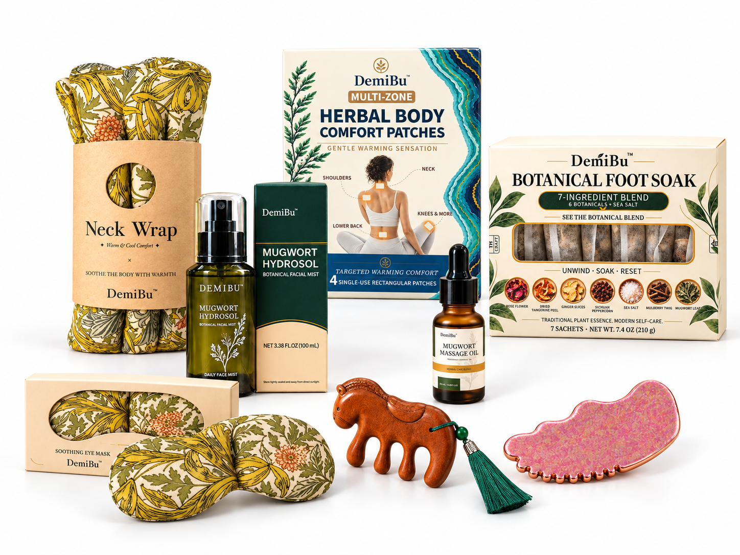 Composite illustration of existing DemiBu wellness, personal-care and reusable-tool formats