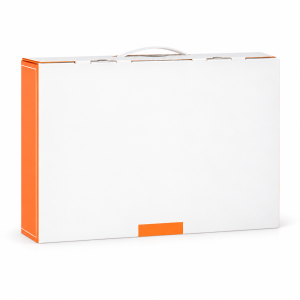 Handled Product Packaging Box — Medium White & Orange source-backed reference