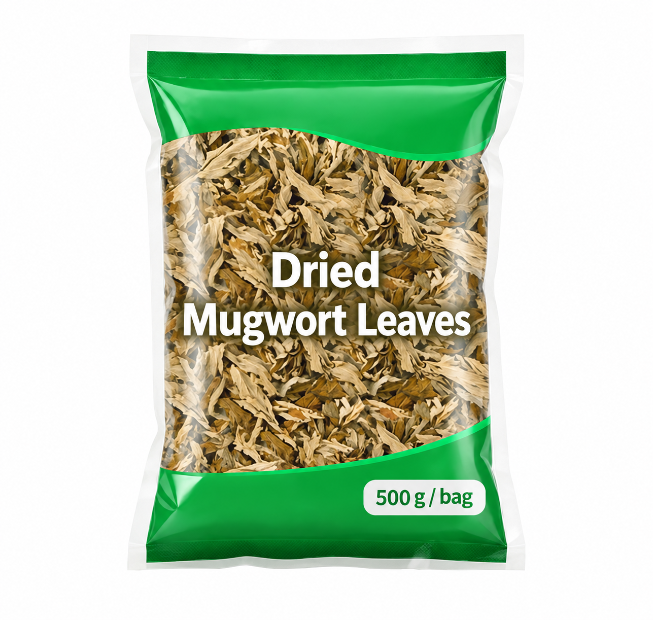 Dried Mugwort Leaves — 500 g Transparent Bag source-backed reference