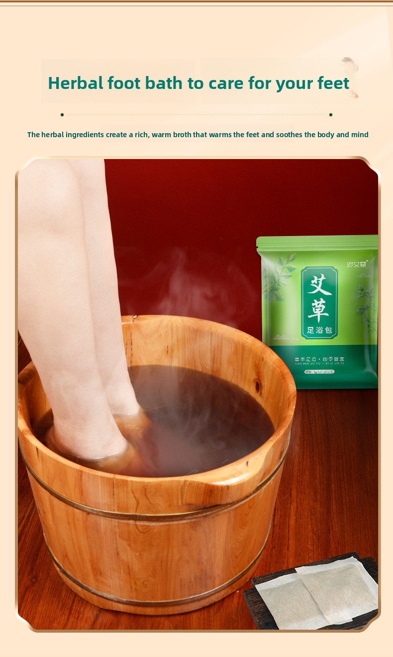 Foot in a wooden basin beside a sachet