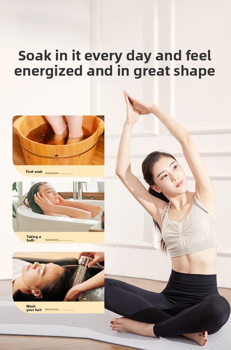 Woman stretching with three usage photos