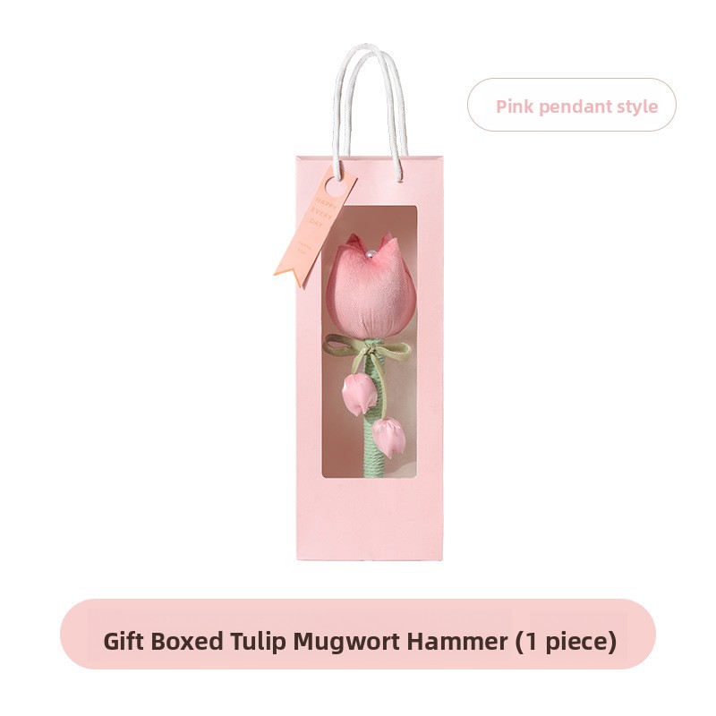 Gift-boxed velvet tulip mugwort hammer, pink pendant