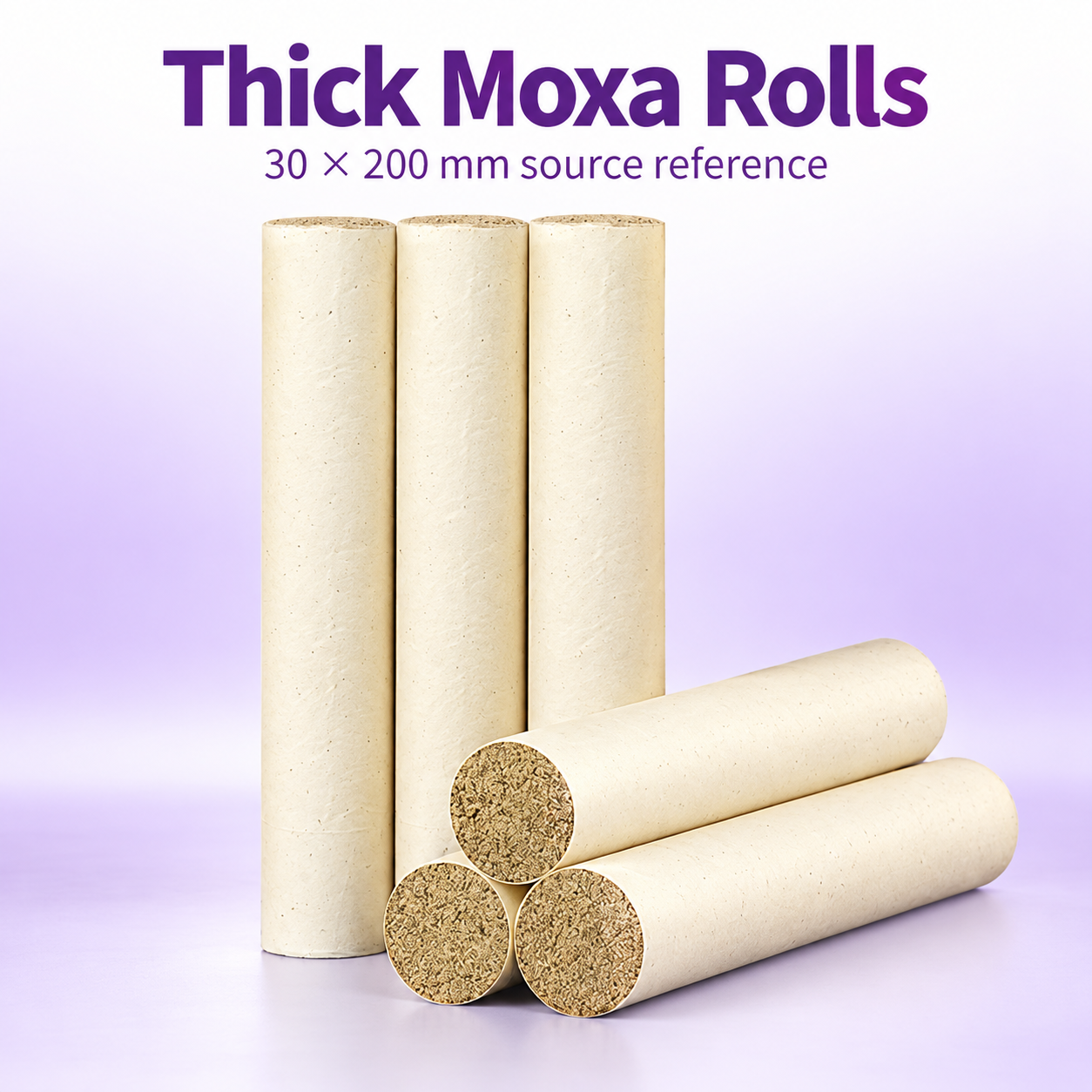 Thick Moxa Rolls — 30 × 200 mm; identifying text removed from source reference image.