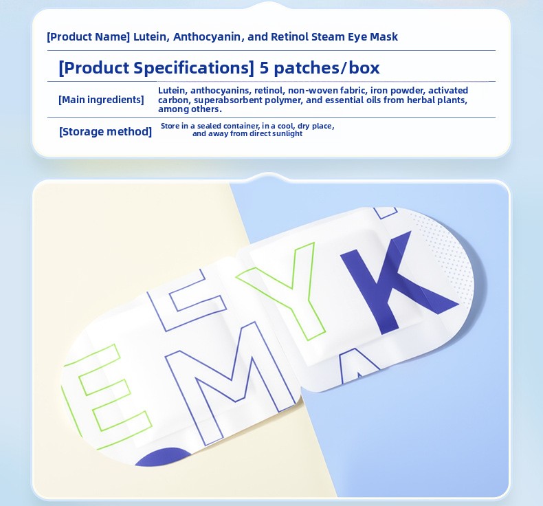 Product information card above an eye mask
